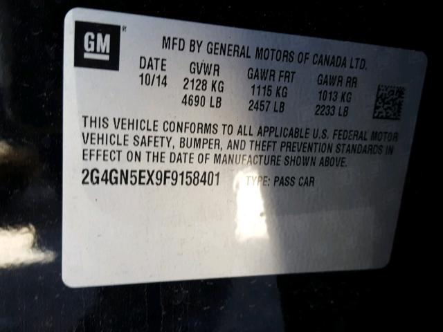 2G4GN5EX9F9158401 - 2015 BUICK REGAL PREM BLACK photo 10