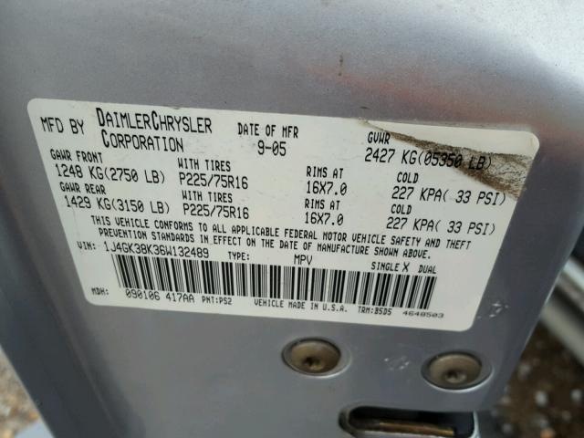 1J4GK38K36W132489 - 2006 JEEP LIBERTY RE SILVER photo 10