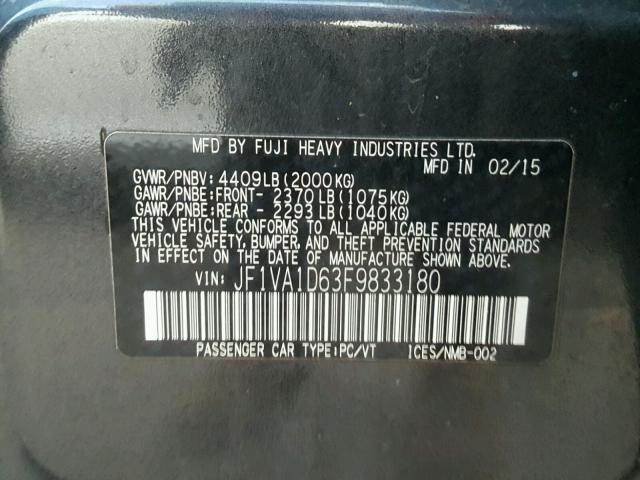 JF1VA1D63F9833180 - 2015 SUBARU WRX PREMIU CHARCOAL photo 10