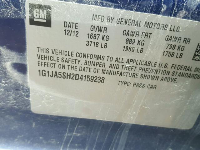 1G1JA5SH2D4159238 - 2013 CHEVROLET SONIC LS 蓝色 照片 10