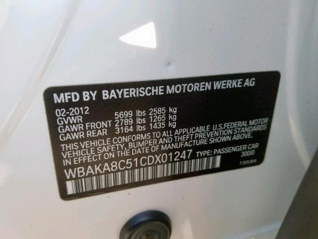 WBAKA8C51CDX01247 - 2012 BMW 750 I WHITE photo 10