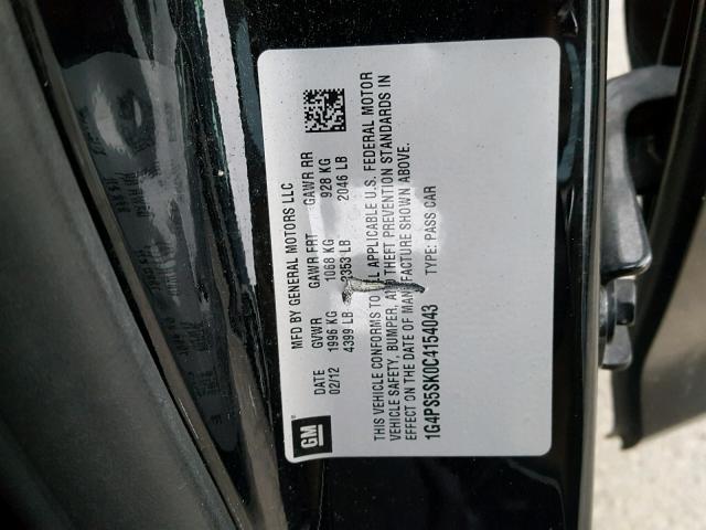 1G4PS5SK0C4154043 - 2012 BUICK VERANO BLACK photo 10