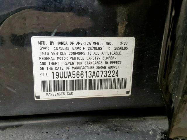 19UUA56613A073224 - 2003 ACURA 3.2TL BLUE photo 10