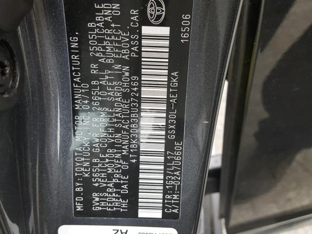 4T1BK3DB3BU372469 - 2011 TOYOTA AVALON BAS 灰色 照片 10