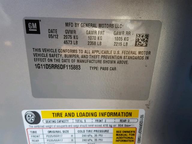 1G11D5RR6DF115883 - 2013 CHEVROLET MALIBU 1LT SILVER photo 10