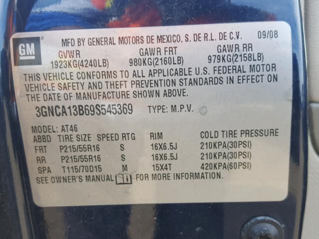 3GNCA13B69S545369 - 2009 CHEVROLET HHR LS BLUE photo 10