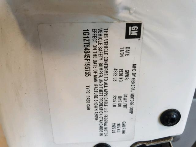 1G1ZT54845F195755 - 2005 CHEVROLET MALIBU LS 白色 照片 10