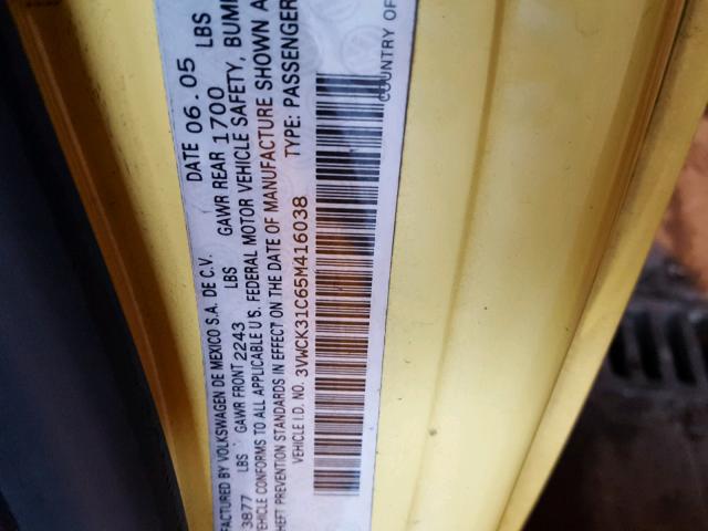 3VWCK31C65M416038 - 2005 VOLKSWAGEN NEW BEETLE YELLOW photo 10