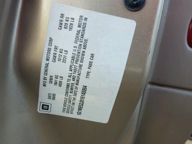 1G1NE52J016143094 - 2001 CHEVROLET MALIBU LS 棕色 照片 10