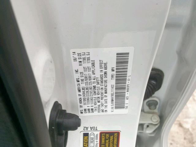 5J6RM4H76EL111432 - 2014 HONDA CR-V EXL WHITE photo 10