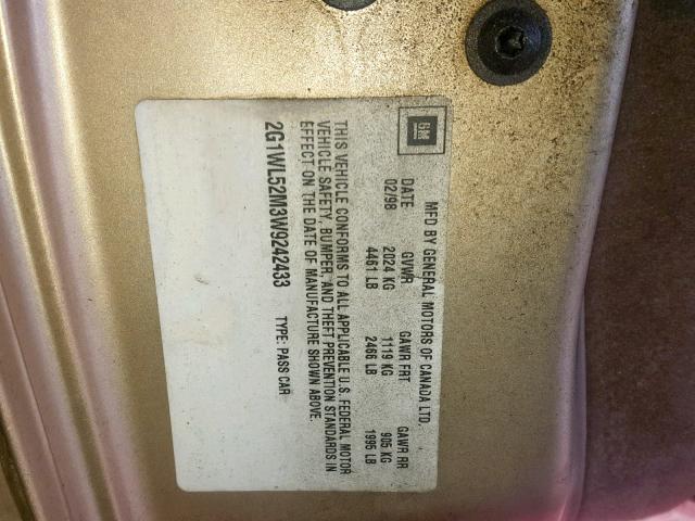 2G1WL52M3W9242433 - 1998 CHEVROLET LUMINA BAS თაფლისფერი ფოტო 10