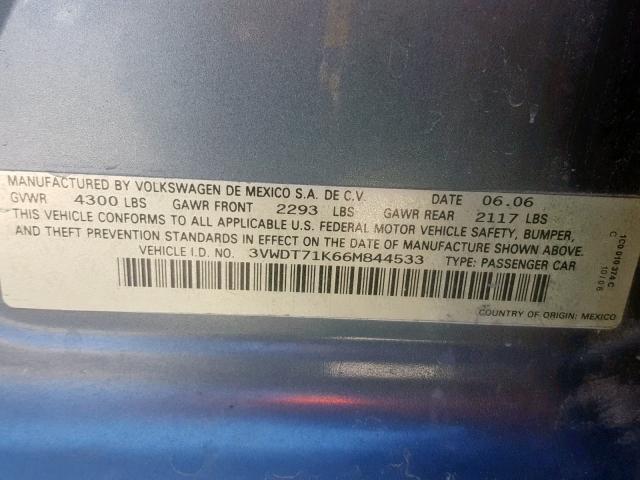 3VWDT71K66M844533 - 2006 VOLKSWAGEN JETTA TDI GREEN photo 10