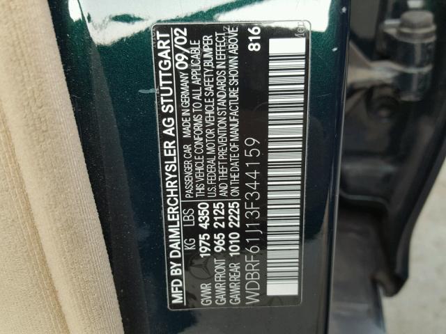 WDBRF61J13F344159 - 2003 MERCEDES-BENZ C 240 GREEN photo 10