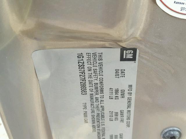 1G1ZS57F27F286569 - 2007 CHEVROLET MALIBU LS GOLD photo 10