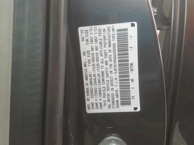 5J8TB1H59AA006566 - 2010 ACURA RDX TECHNO GRAY photo 10