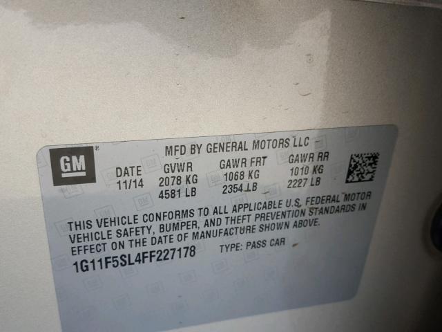 1G11F5SL4FF227178 - 2015 CHEVROLET MALIBU LTZ ოქროსფერი ფოტო 10