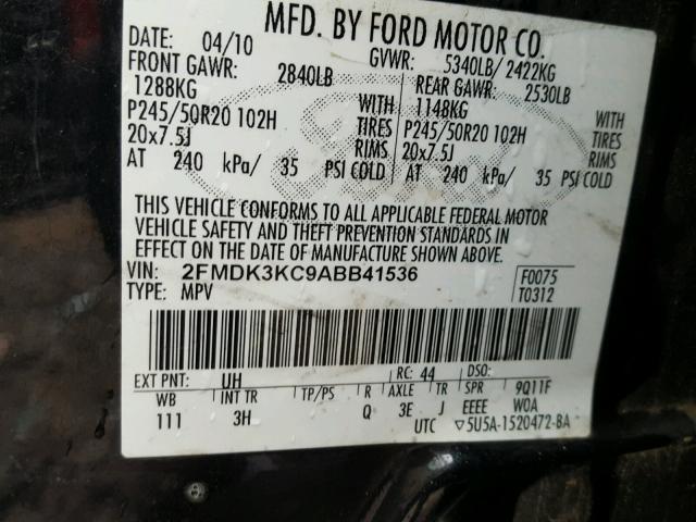 2FMDK3KC9ABB41536 - 2010 FORD EDGE LIMIT BLACK photo 10