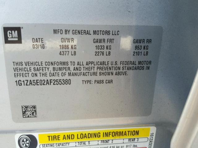 1G1ZA5E02AF255380 - 2010 CHEVROLET MALIBU LS Күміс фото 10