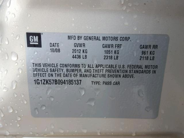 1G1ZK57B094185137 - 2009 CHEVROLET MALIBU LTZ SILVER photo 10