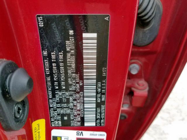 4T3ZA3BB6FU094409 - 2015 TOYOTA VENZA LE RED photo 10