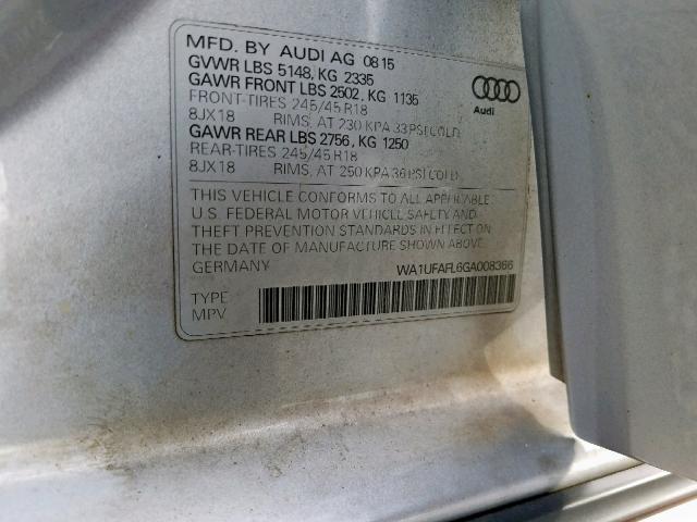 WA1UFAFL6GA008366 - 2016 AUDI A4 ALLROAD SILVER photo 10