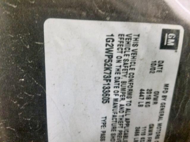 1G2WP52K73F133605 - 2003 PONTIAC GRAND PRIX SILVER photo 10