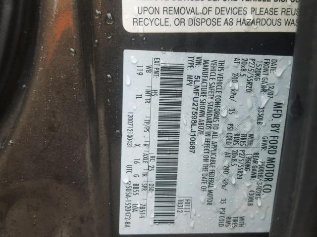 5LMFU27598LJ10687 - 2008 LINCOLN NAVIGATOR Қоңыр фото 10