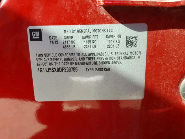 1G11J5SX0DF209789 - 2013 CHEVROLET MALIBU LTZ 红色 照片 10