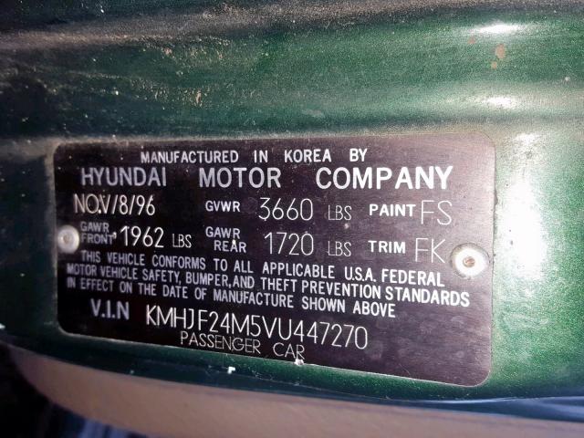 KMHJF24M5VU447270 - 1997 HYUNDAI ELANTRA GREEN photo 10