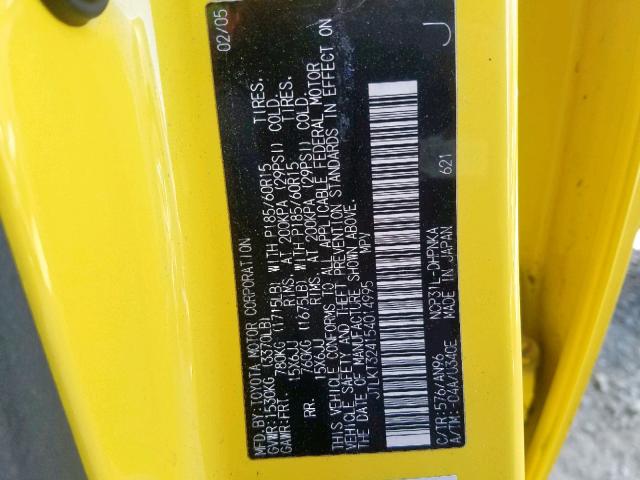 JTLKT324154014995 - 2005 TOYOTA SCION XB 黄色 照片 10