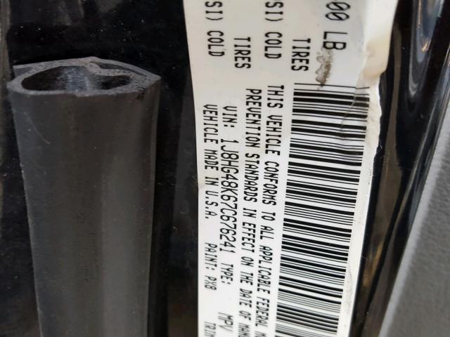 1J8HG48K67C676241 - 2007 JEEP COMMANDER BLACK photo 10