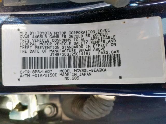 JTHBF30G125014161 - 2002 LEXUS ES 300 BLUE photo 10