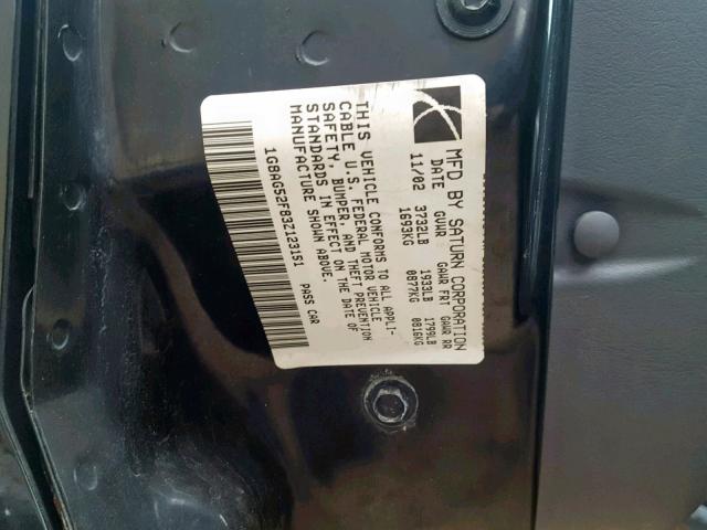 1G8AG52F83Z123151 - 2003 SATURN ION LEVEL BLACK photo 10