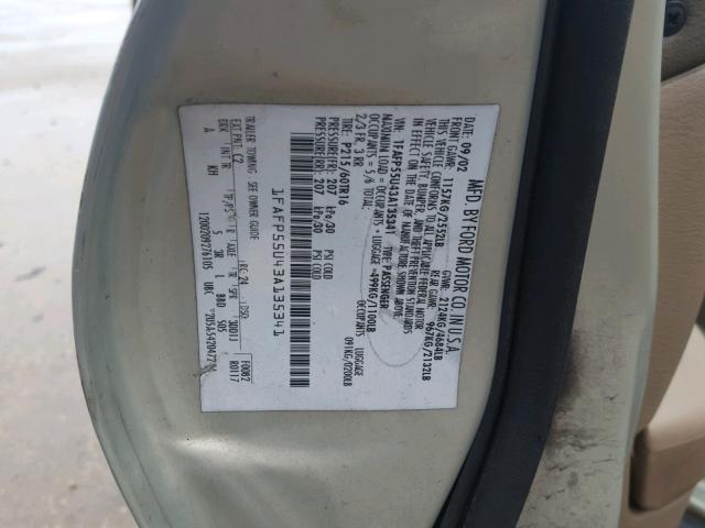 1FAFP55U43A135341 - 2003 FORD TAURUS SES SILVER photo 10