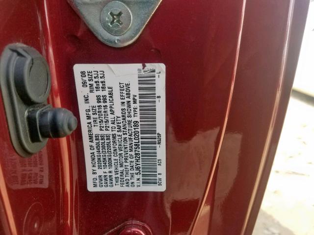 5J6YH28758L020189 - 2008 HONDA ELEMENT EX MAROON photo 10