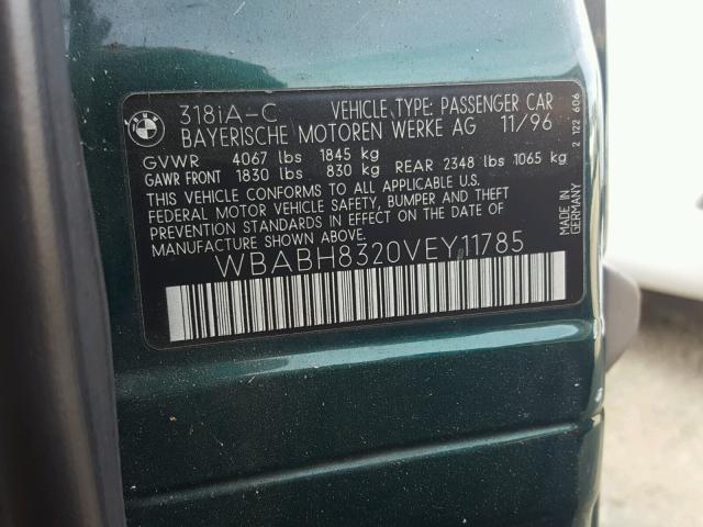 WBABH8320VEY11785 - 1997 BMW 318 IC AUT GREEN photo 10