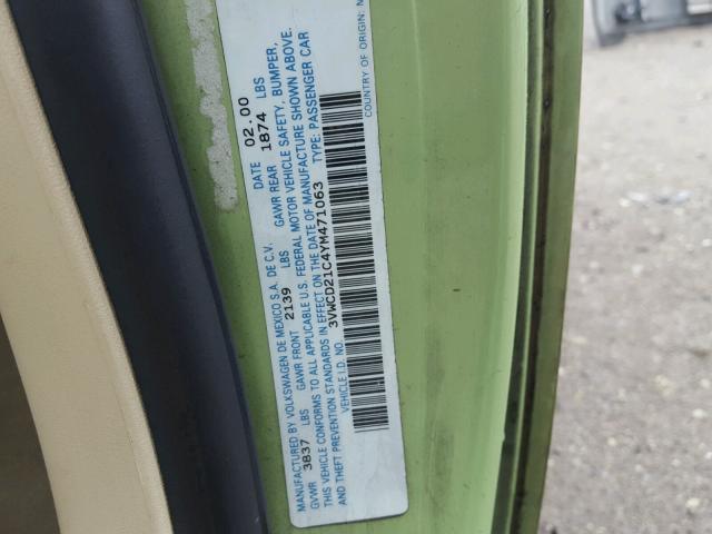 3VWCD21C4YM471063 - 2000 VOLKSWAGEN NEW BEETLE 绿色 照片 10