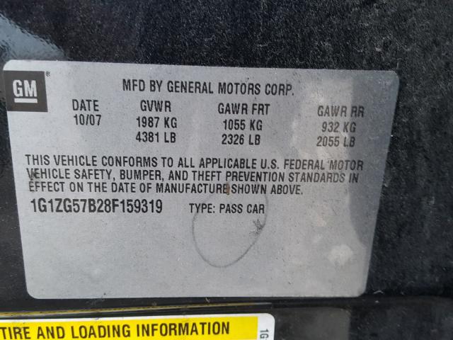 1G1ZG57B28F159319 - 2008 CHEVROLET MALIBU LS 黑色 照片 10