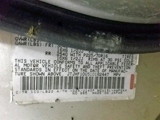 JTJHF10U510182447 - 2001 LEXUS RX 300 SILVER photo 10