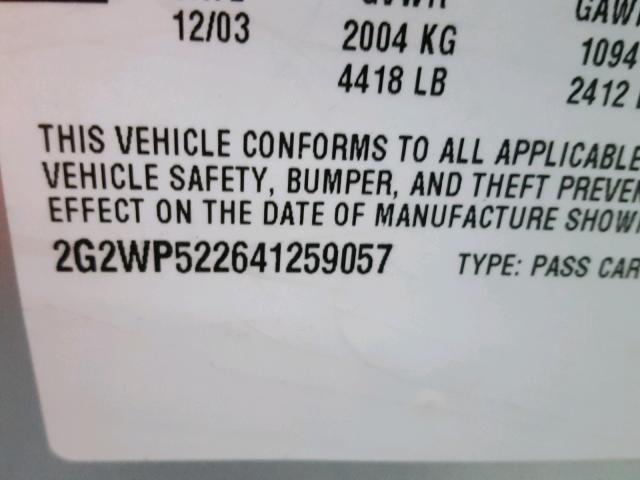 2G2WP522641259057 - 2004 PONTIAC GRAND PRIX SILVER photo 10