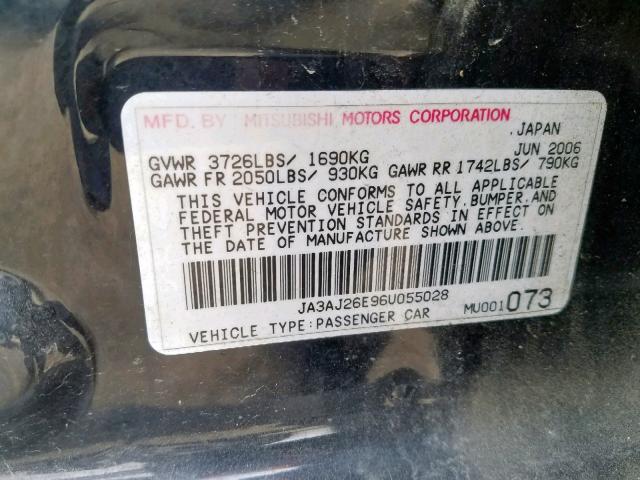 JA3AJ26E96U055028 - 2006 MITSUBISHI LANCER ES BLACK photo 10