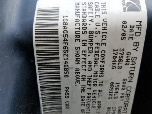 1G8AG54F65Z146850 - 2005 SATURN ION LEVEL BURGUNDY photo 10