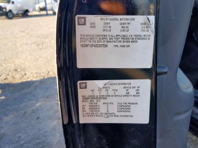 1G2NF12F42C297534 - 2002 PONTIAC GRAND AM S BLACK photo 10