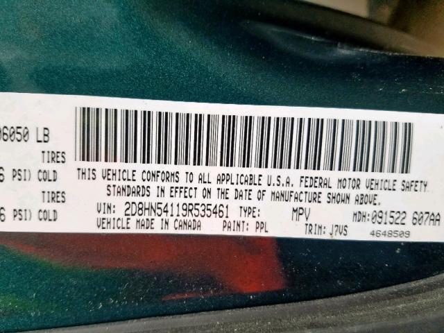 2D8HN54119R535461 - 2009 DODGE GRAND CARA TEAL photo 10