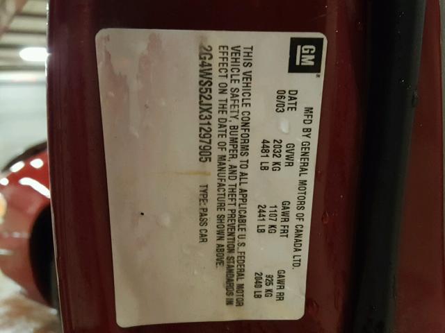 2G4WS52JX31297905 - 2003 BUICK CENTURY CU RED photo 10