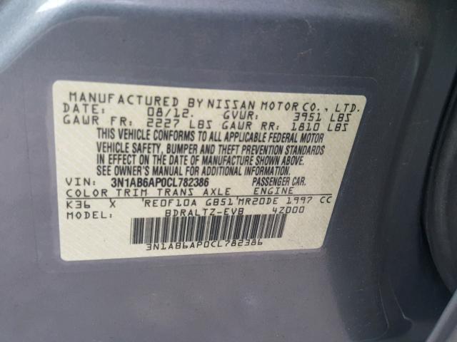 3N1AB6AP0CL782386 - 2012 NISSAN SENTRA 2.0 SILVER photo 10