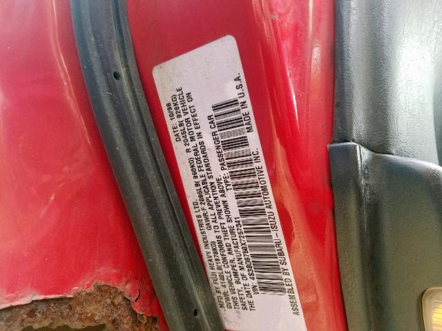 4S3BD6750X7257341 - 1999 SUBARU LEGACY GT RED photo 10