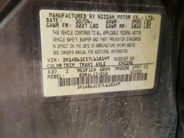 3N1AB61E57L618149 - 2007 NISSAN SENTRA 2.0 GRAY photo 10