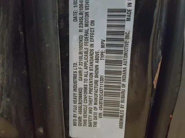 4S4BT62C437111331 - 2003 SUBARU BAJA SPORT BLACK photo 10