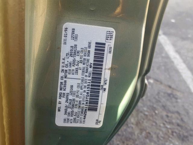 4N2DN11W3TD815511 - 1996 NISSAN QUEST XE GREEN photo 10